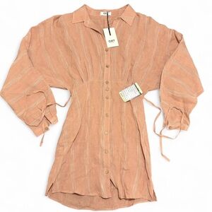 OAT New York NWT Blush Drawstring Shirt Dress Button Front Boho Midi